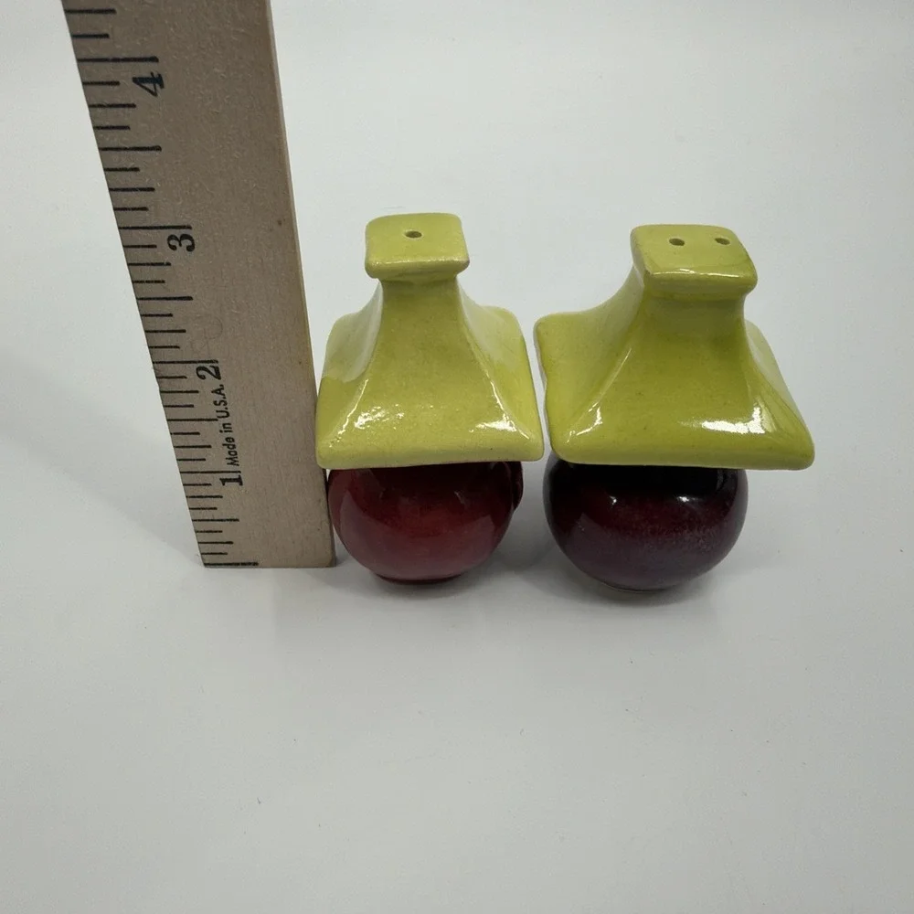 Mid Century Chartreuse/Burgundy's Ceramic Lamp Shaped Salt & Pepper Shakers